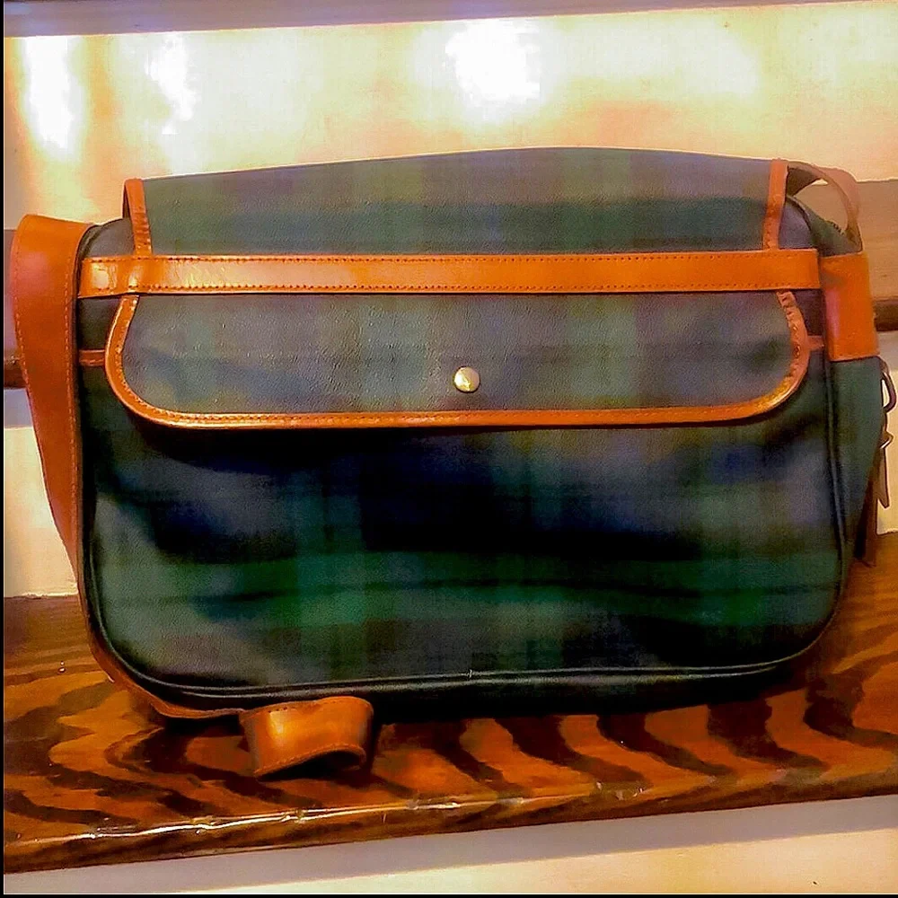 RALPH LAUREN Black Watch Tartan Plaid Messenger Shoulder Carry-On Laptop Bag